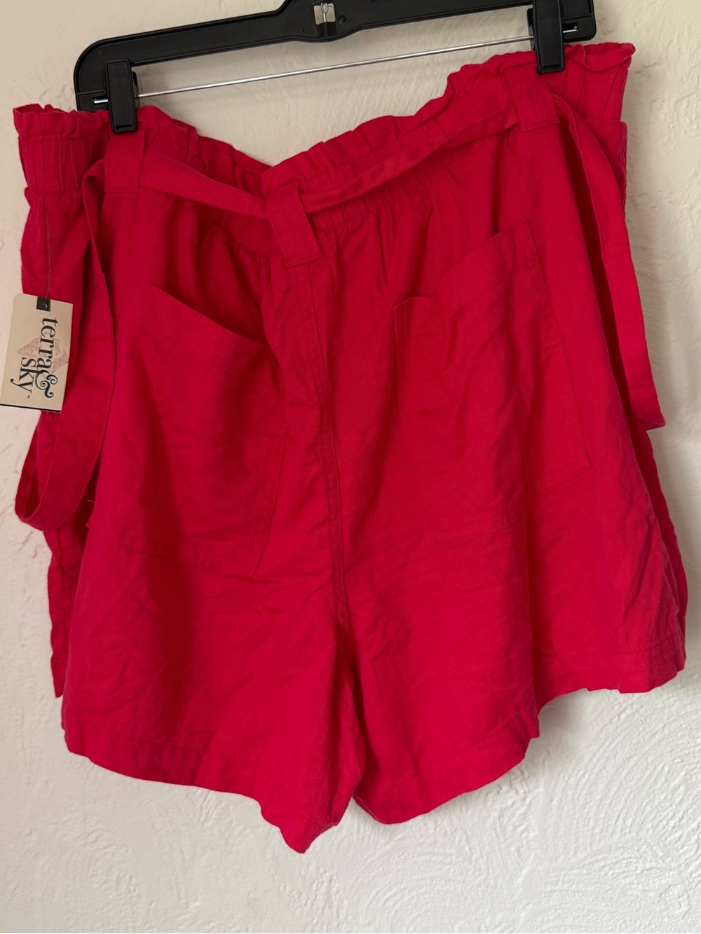 NWT Terra & Sky Pink Paper Bag Waist Belted Shorts Plus Size 1X